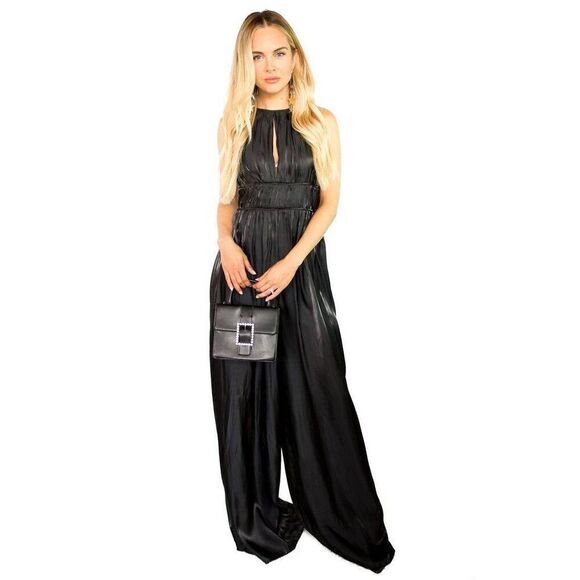 Sugar Lips Women's Size Large Black Maddie Halter Wide Leg Jumpsuit - Picture 1 of 12